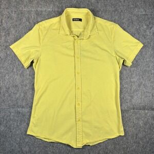 St33le Shirt Mens Small Button Up Yellow Short Sleeve Stretch Steele